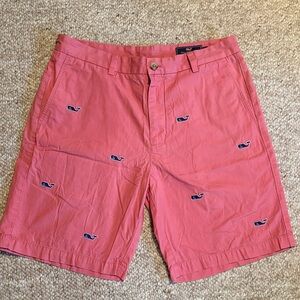 Vineyard Vines Coral Pink Whale-Embroidered Flat Front Shorts